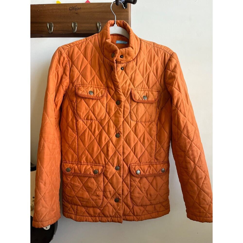 J. McLaughlin Women’s silk quilted jacket snap orange size Small s
